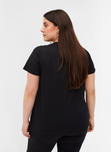 Short-sleeved cotton t-shirt with studs, Black, Model image number 1