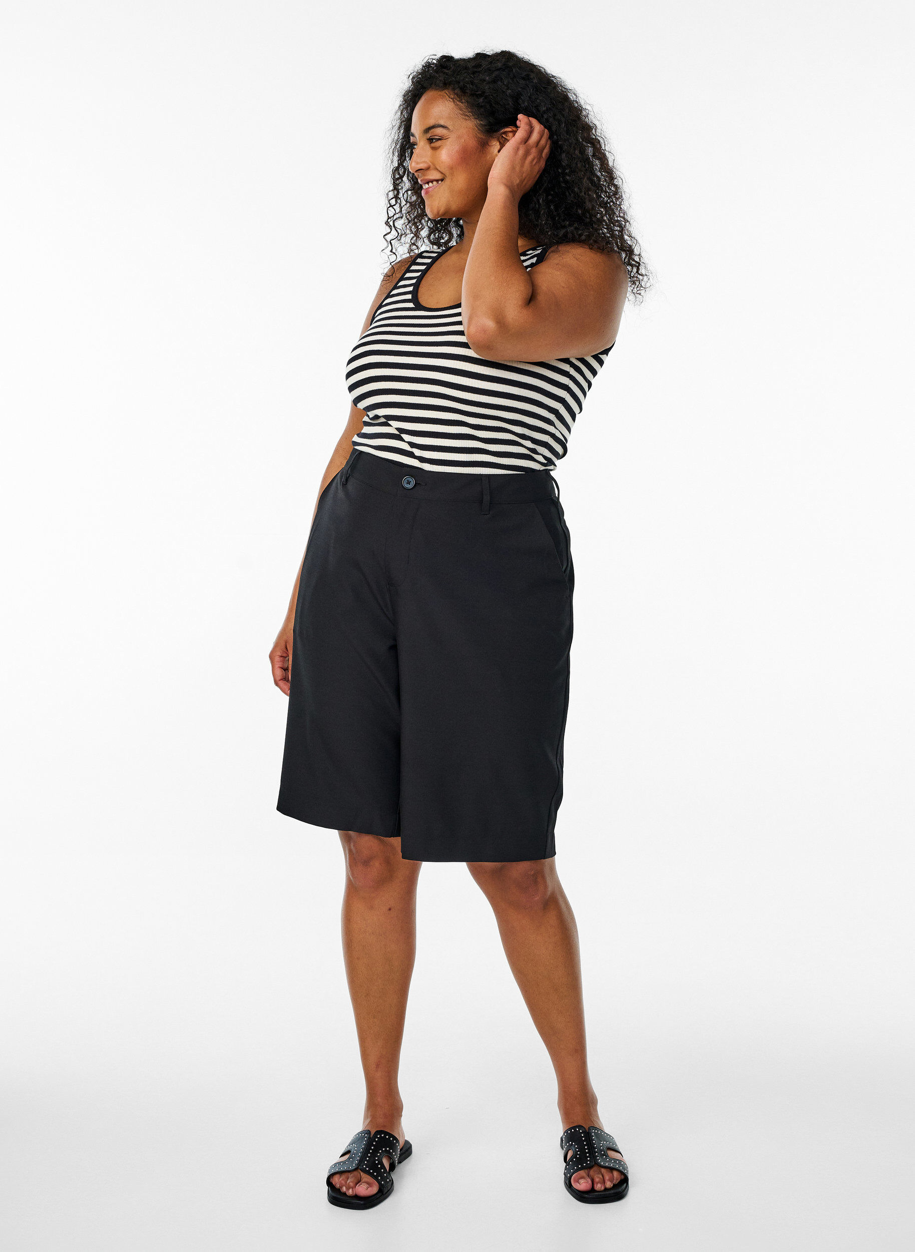 Zizzifashion Striped tank top with a rib structure, Black Snow W. Stripe, Model image number 2