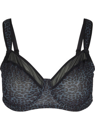 Bra  with print and mesh, Grey Leopard, Packshot image number 0