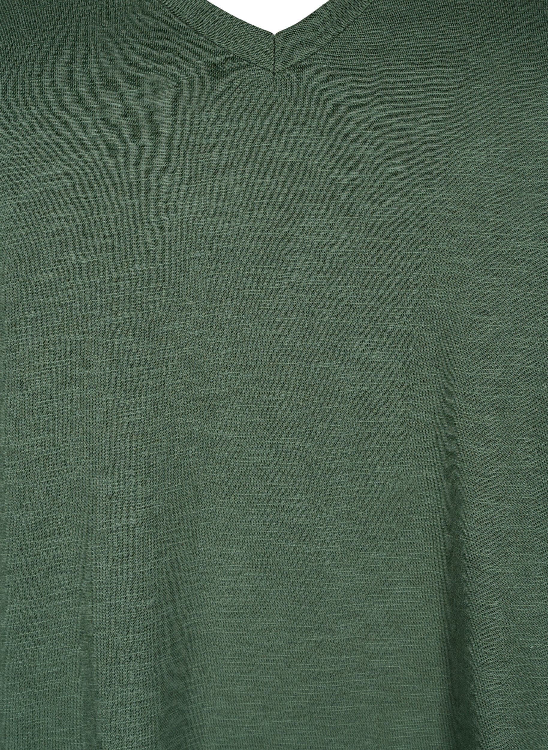 Zizzifashion Short sleeve basic t-shirt with v-neck, Green, Packshot image number 2