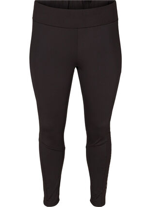 Cropped exercise tights with text print, Black, Packshot image number 0