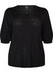 Short-sleeved knit blouse with a pointelle pattern, Black, Packshot image number 0