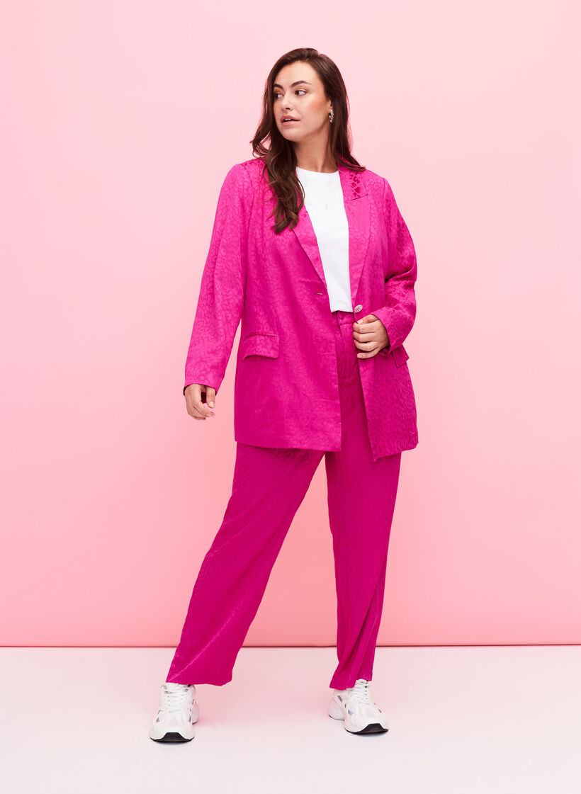 Tone-on-tone jacquard blazer in viscose, Rose Violet, Model image number 3