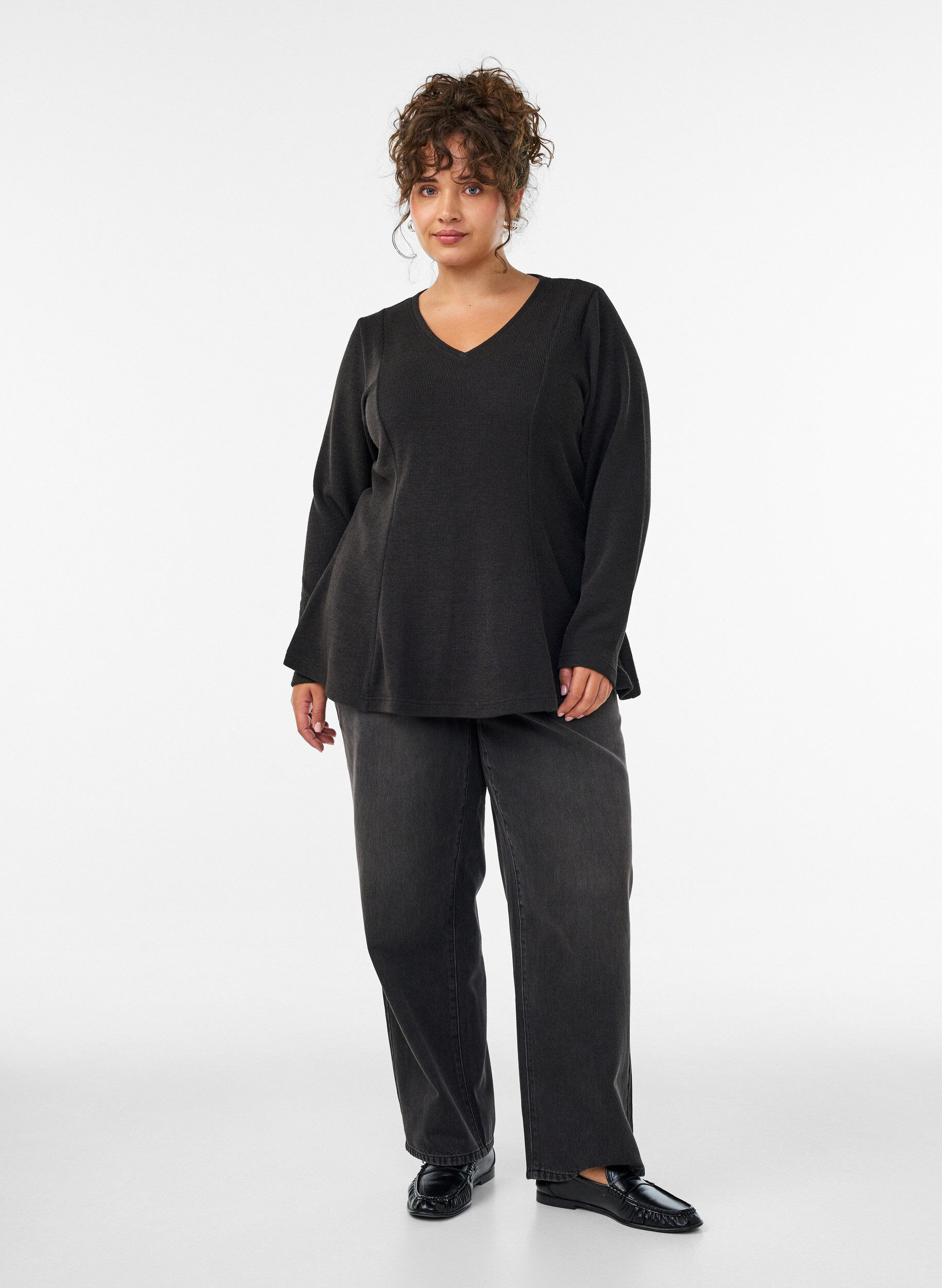 ZizzifashionJersey blouse with a ribbed texture and an A-line fit, Black, Model image number 1