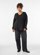 Jersey blouse with a ribbed texture and an A-line fit, Black, Model image number 1