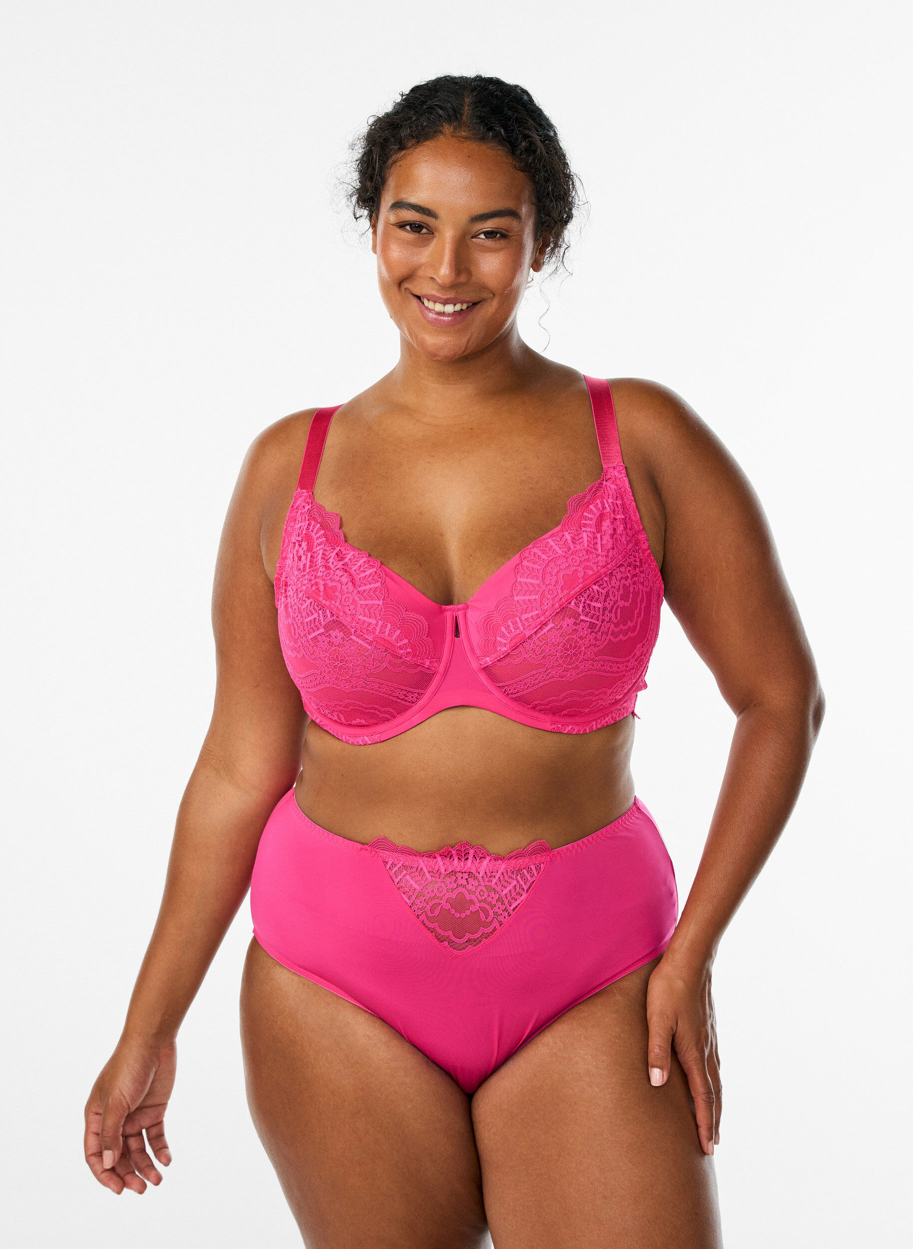 Microfibre briefs with lace details, Pink, Model