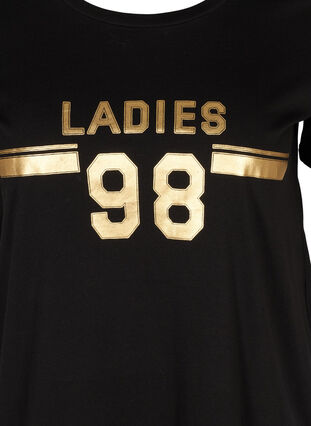 Cotton t-shirt with print on the chest, Black LADIES 98, Packshot image number 2