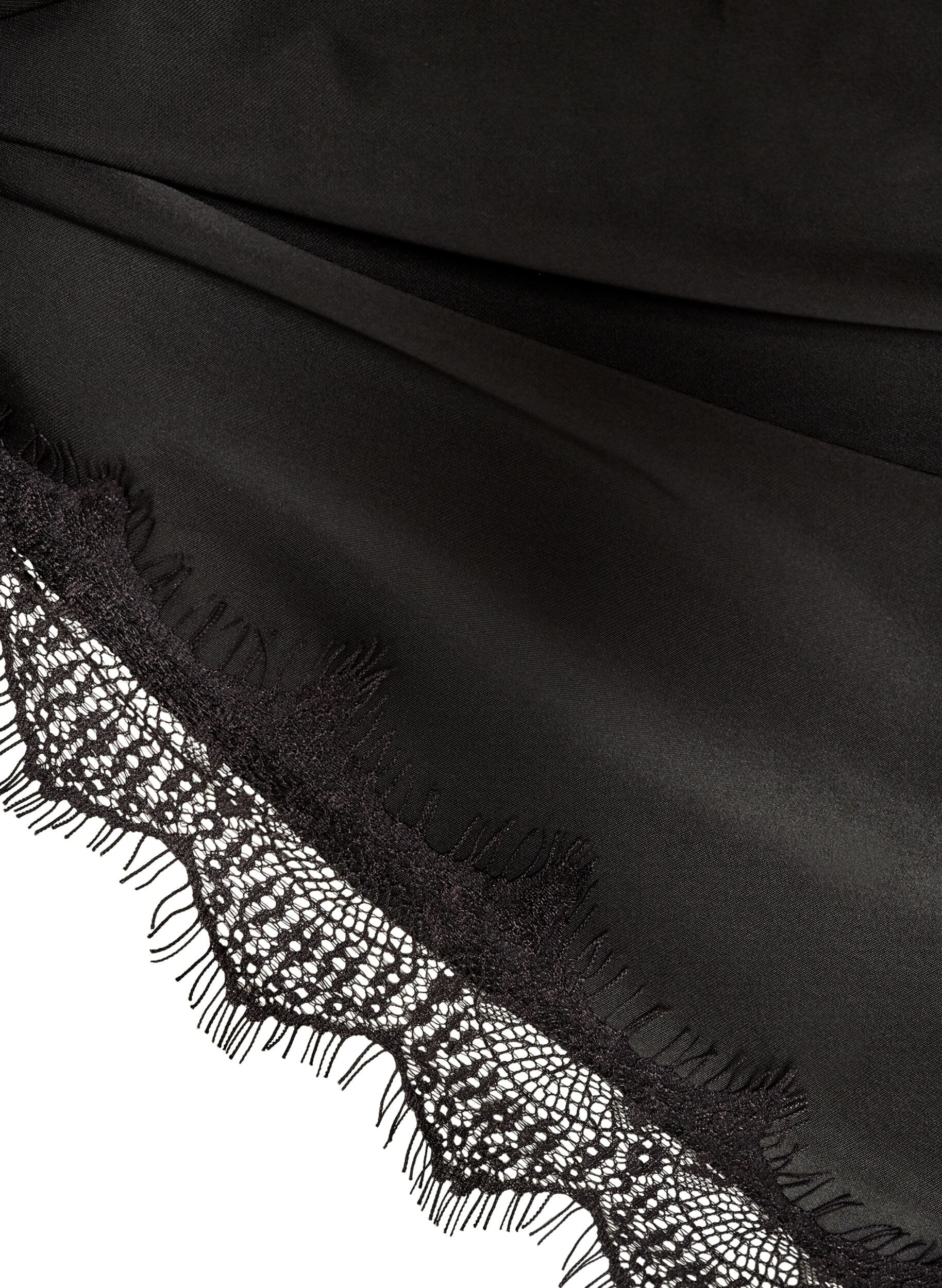 ZizzifashionSatin scarf with lace hem, Black, Packshot image number 2