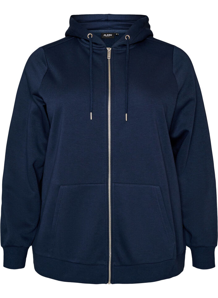 Hooded sweatshirt with a zip and pockets, Blue, Packshot image number 0