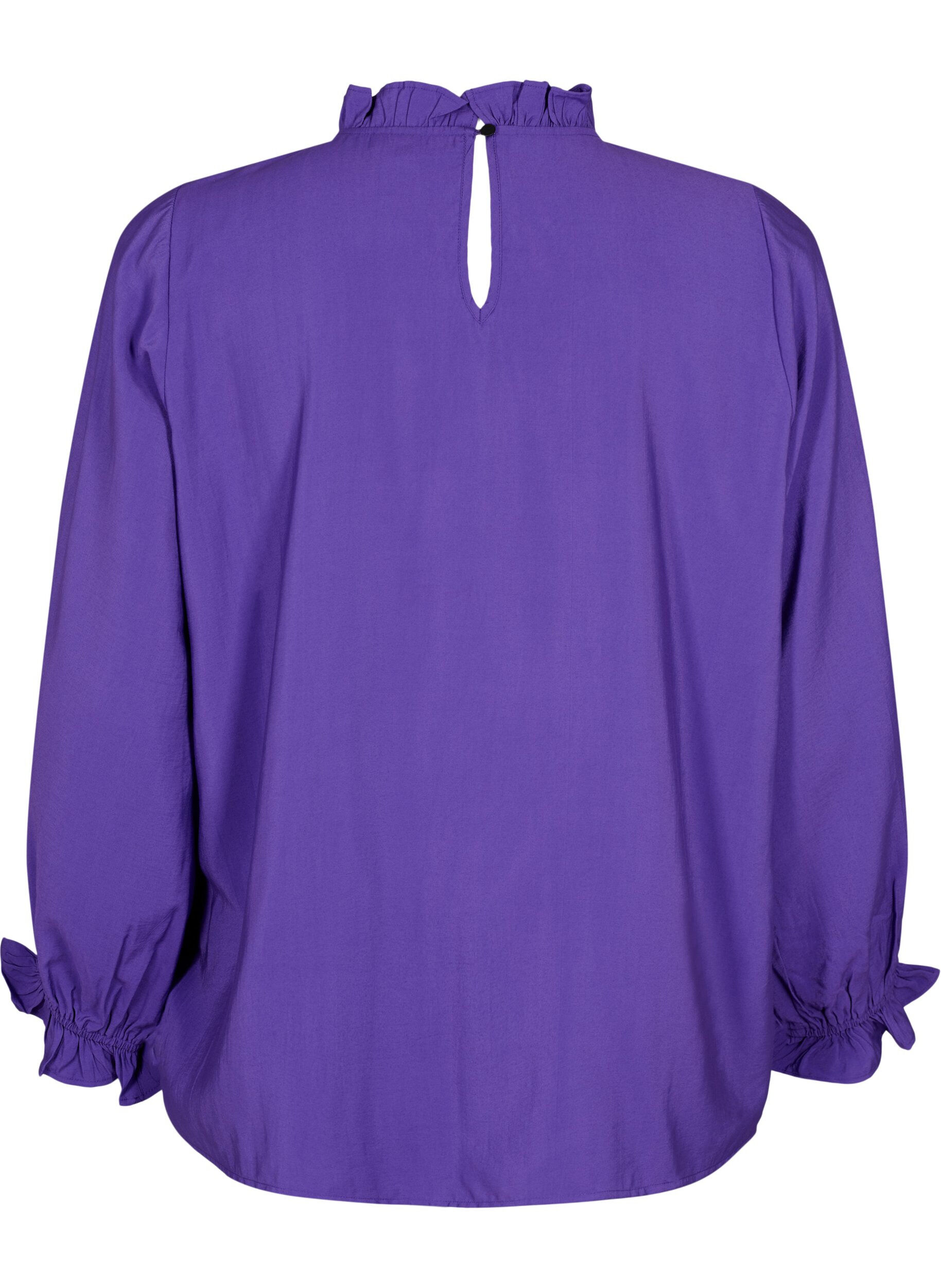 Zizzifashion Long-sleeved viscose blouse with ruffles, Prism Violet, Packshot image number 1