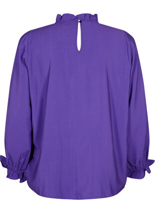 Long-sleeved viscose blouse with ruffles, Prism Violet, Packshot image number 1
