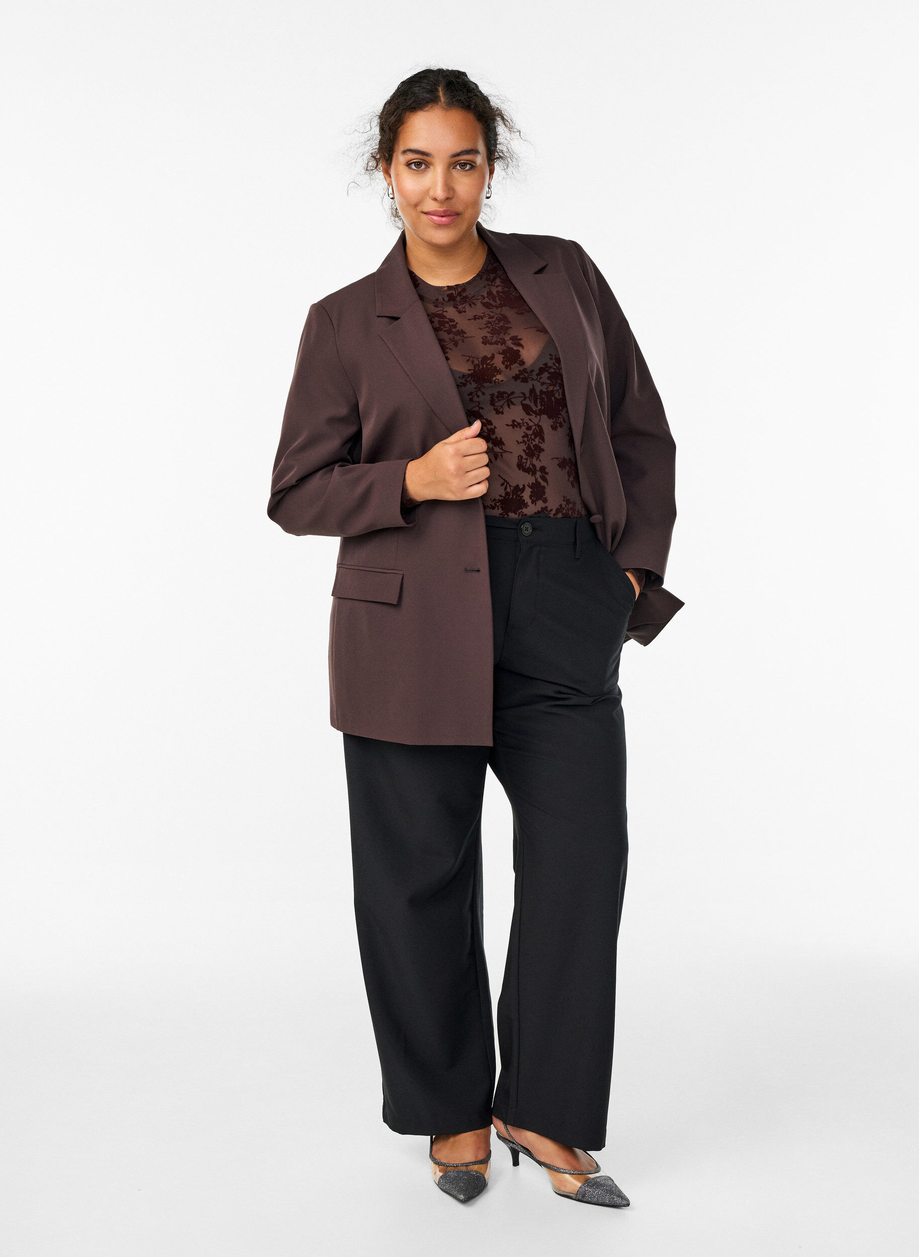 ZizzifashionClassic blazer with button fastening, Brown, Model image number 1