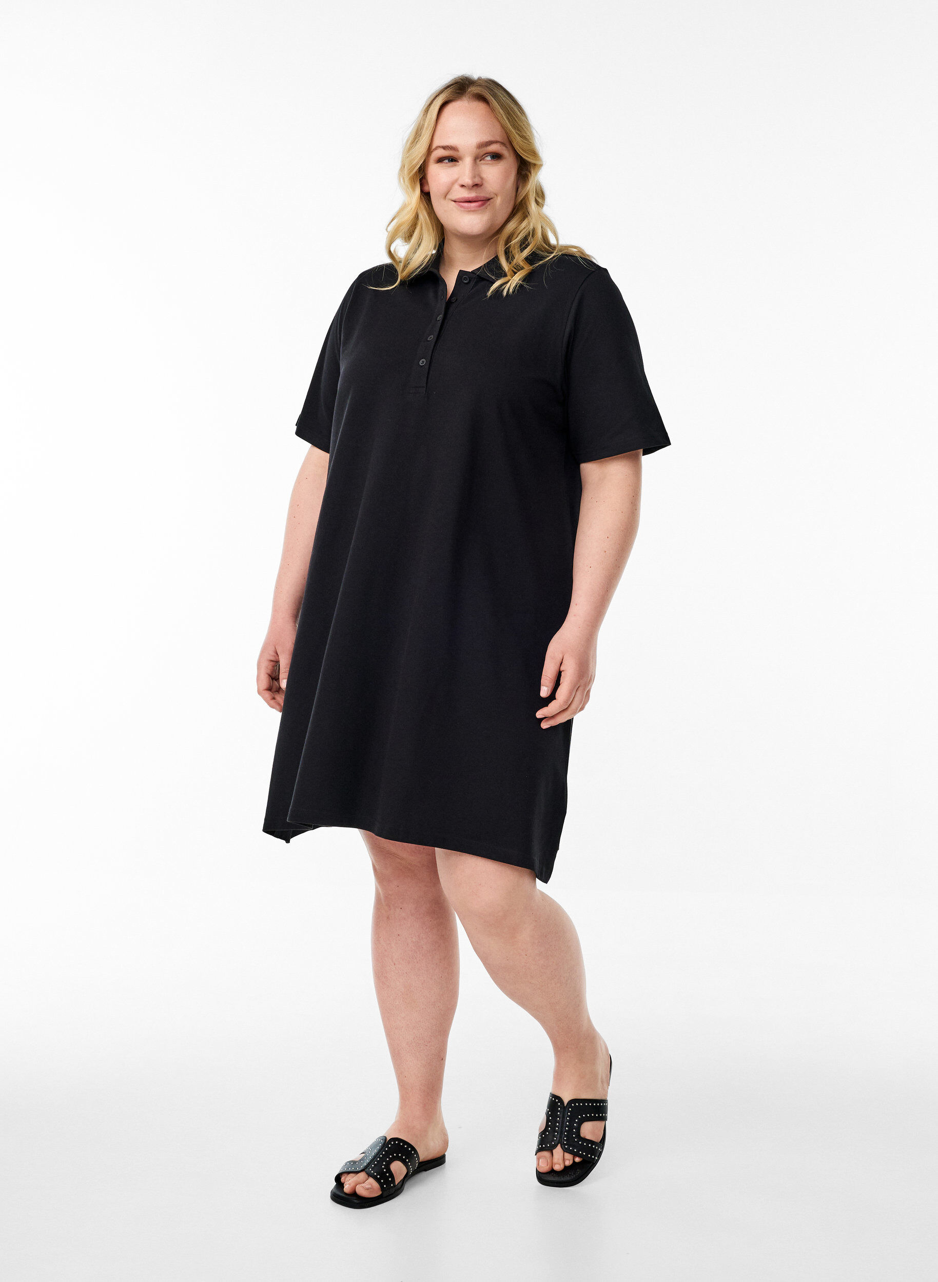 Zizzifashion Short A-line polo dress, Black, Model image number 1