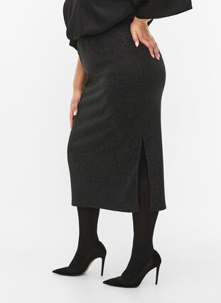 Tight-fitting glitter skirt	, Black Silver, Model image number 2