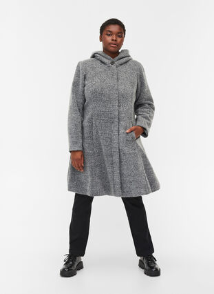 Long coat with wool, Light Grey Melange, Model image number 3