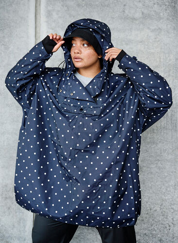 Rain poncho with hood and print, Black w/ white dots, Image image number 0