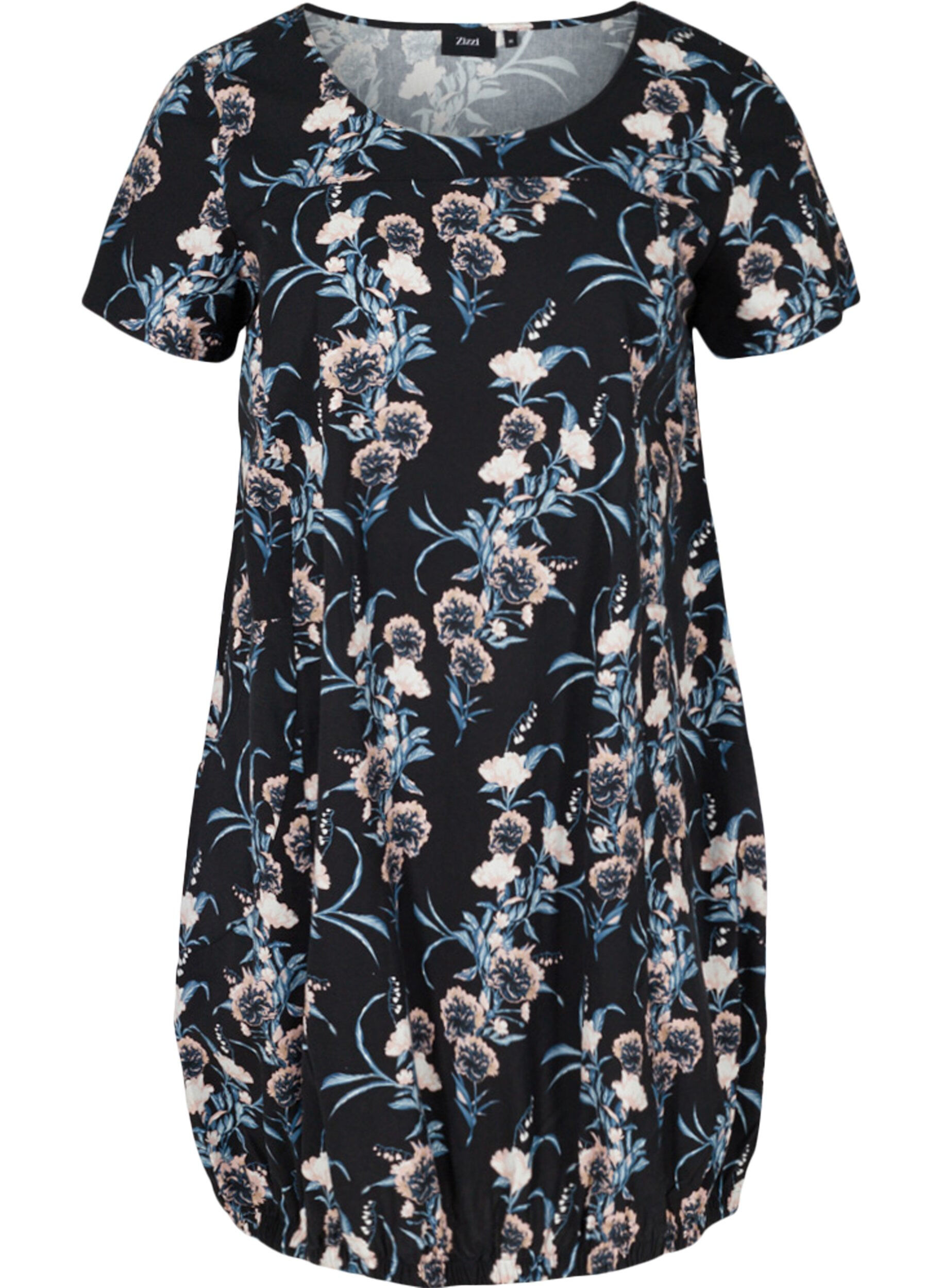 Zizzifashion Short-sleeved, printed cotton dress, Blue, Packshot image number 0
