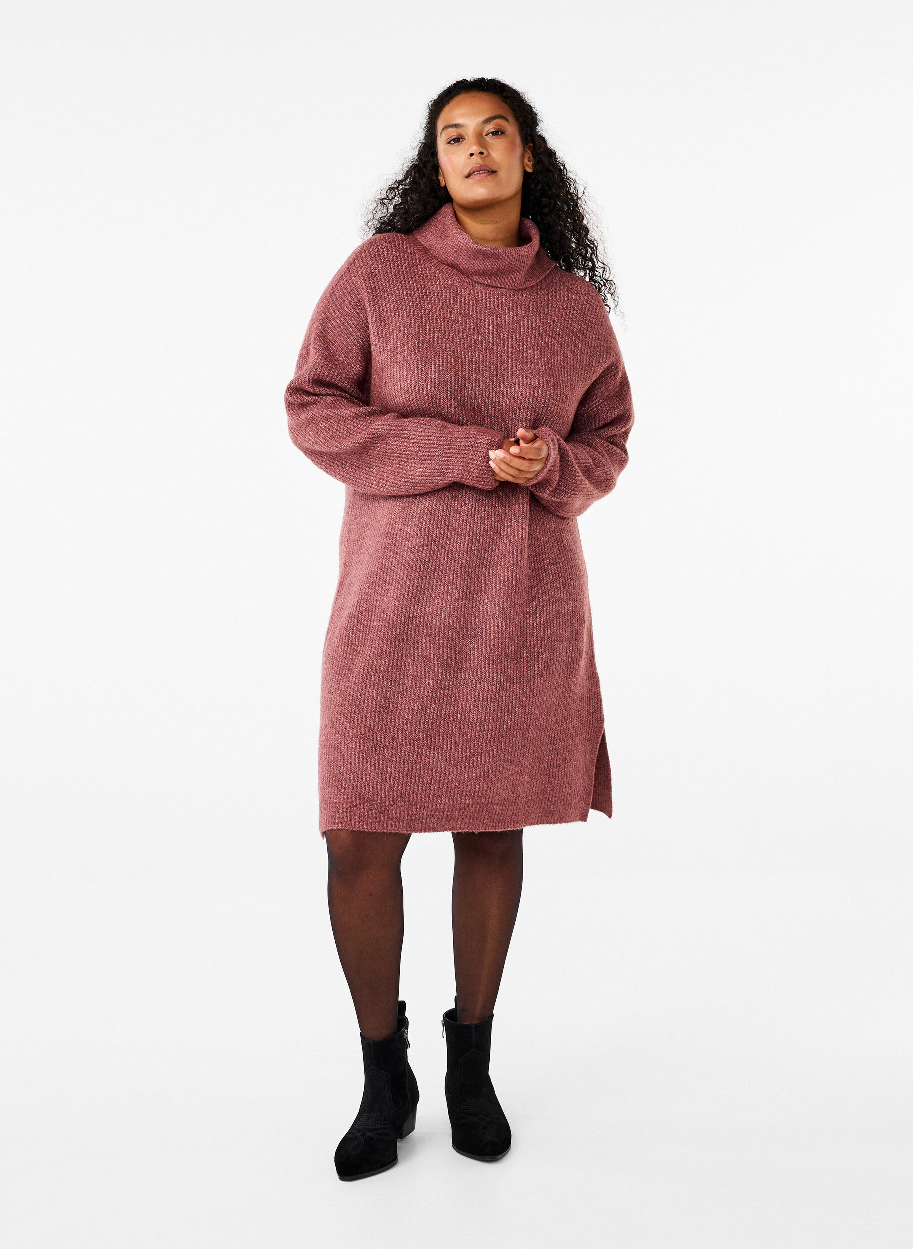 ZizzifashionKnitted dress with turtleneck, Red, Model image number 1
