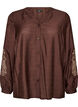 Viscose shirt with embroidered sleeves, Brown, Packshot image number 0