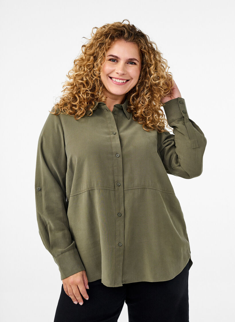 FLASH - Shirt with collar and roll-up sleeves, Green, Model image number 0
