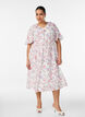 Viscose midi dress with a floral print and ruffle collar, Vanilla, Model image number 0