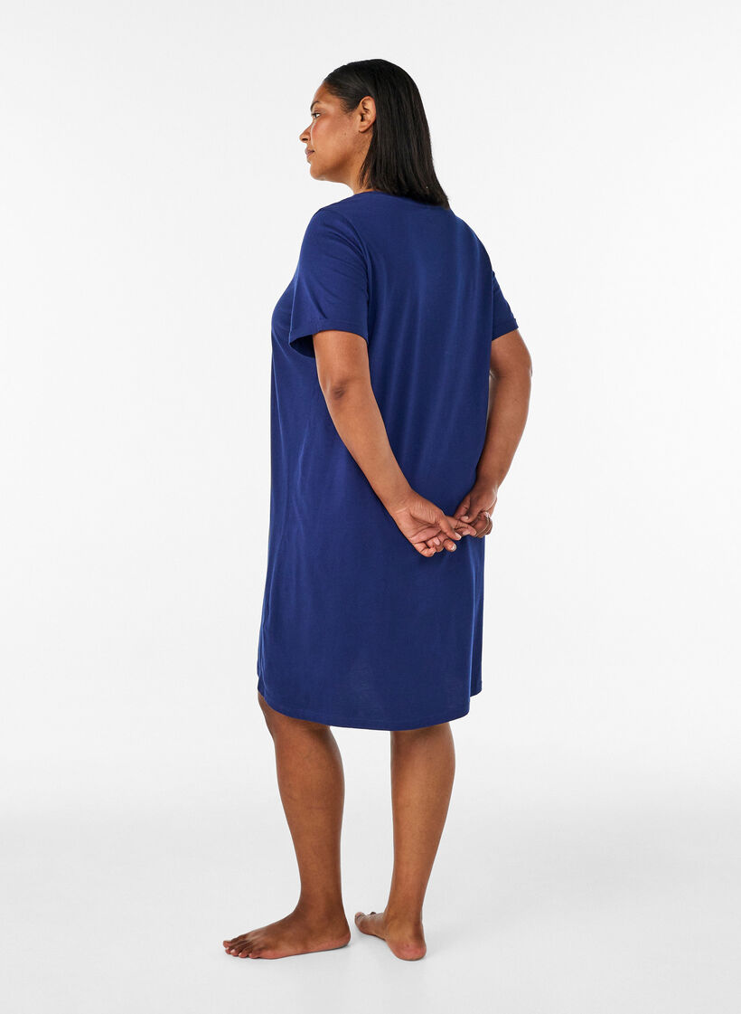 Short-sleeved nightgown in organic cotton, Blue, Model image number 2