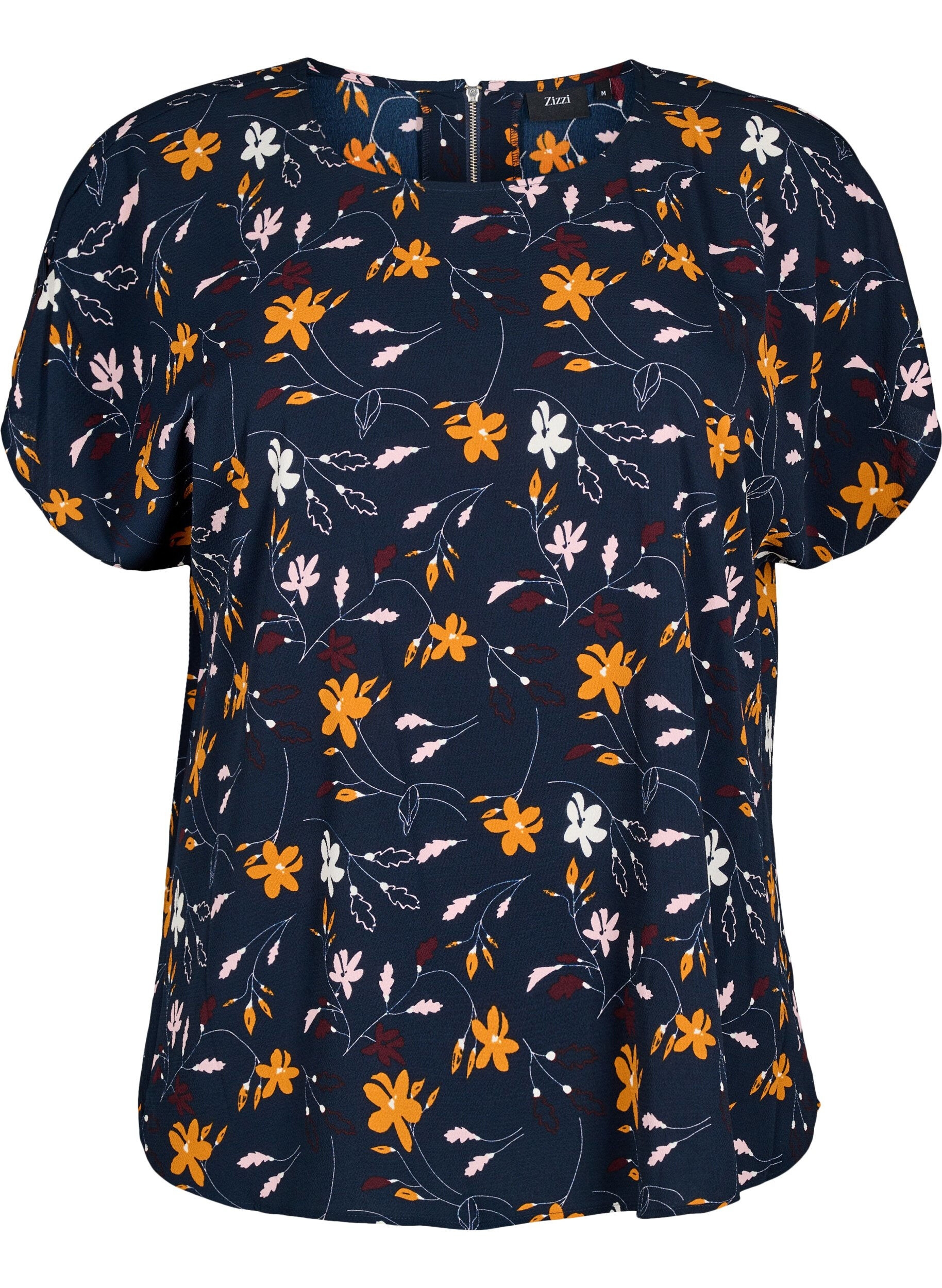 Zizzifashion Short-sleeved blouse with print, Sky Captain Flower, Packshot image number 0