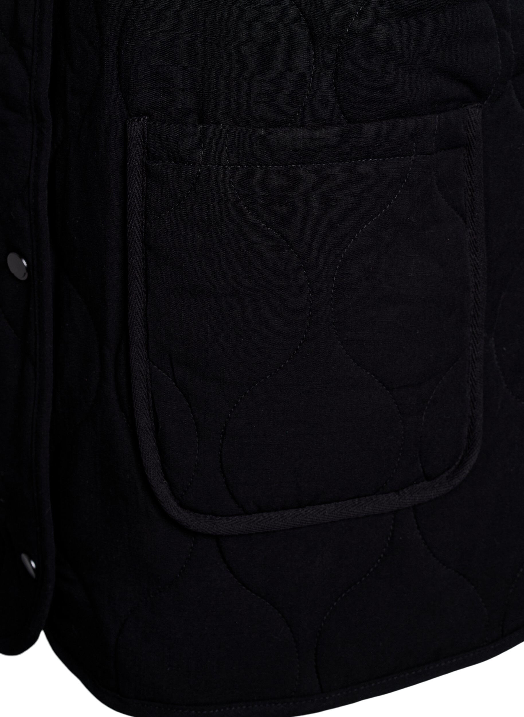 Zizzifashion Quilted jacket with buttons and pockets, Black, Packshot image number 3