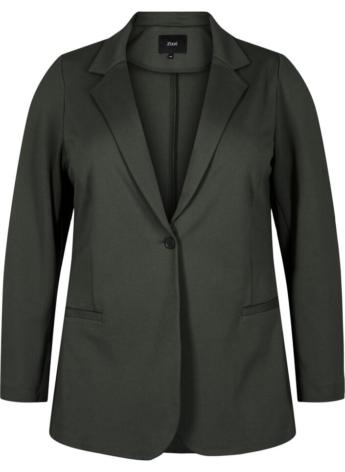 Simple blazer with button closure, Green, Packshot image number 0