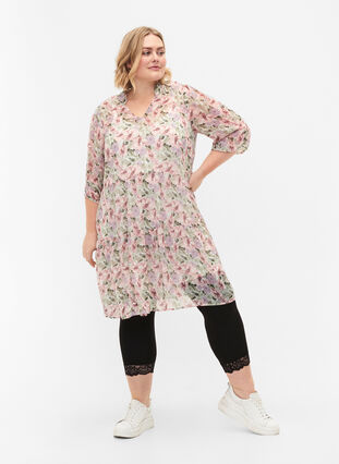 Tunic with 3/4 and floral print, Flower AOP, Model image number 2