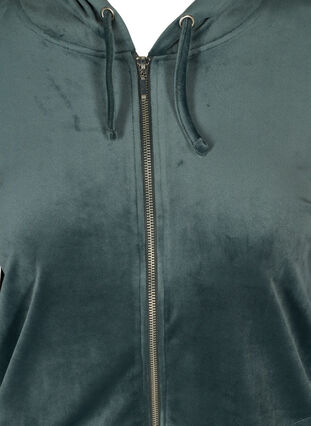Velour cardigan with zip and hood, Balsam Green, Packshot image number 2
