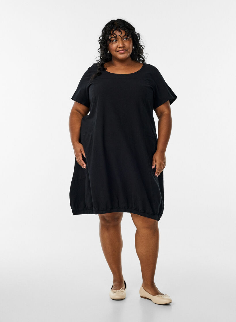 Short-sleeved cotton dress, Black, Model image number 1