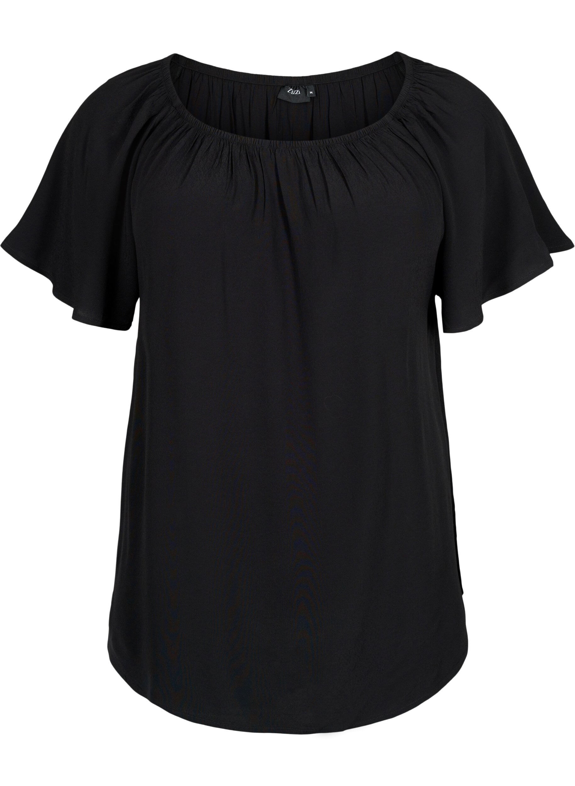 Zizzifashion Plain viscose blouse with short sleeves, Black, Packshot image number 0