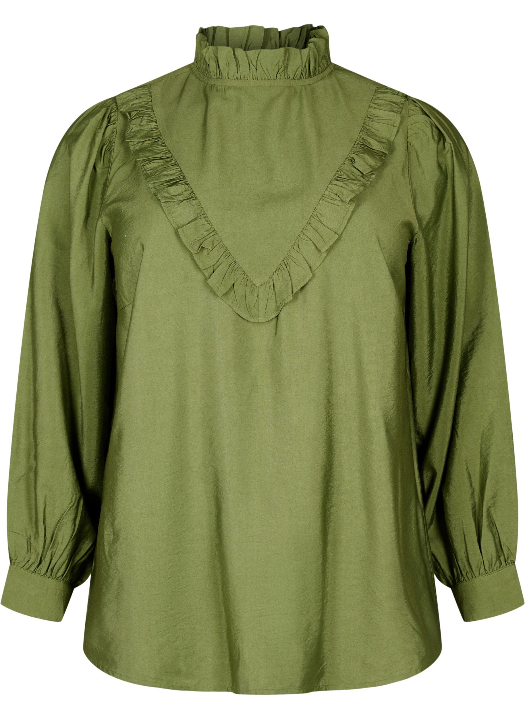 Zizzifashion Viscose blouse with frills, Loden Green, Packshot image number 0