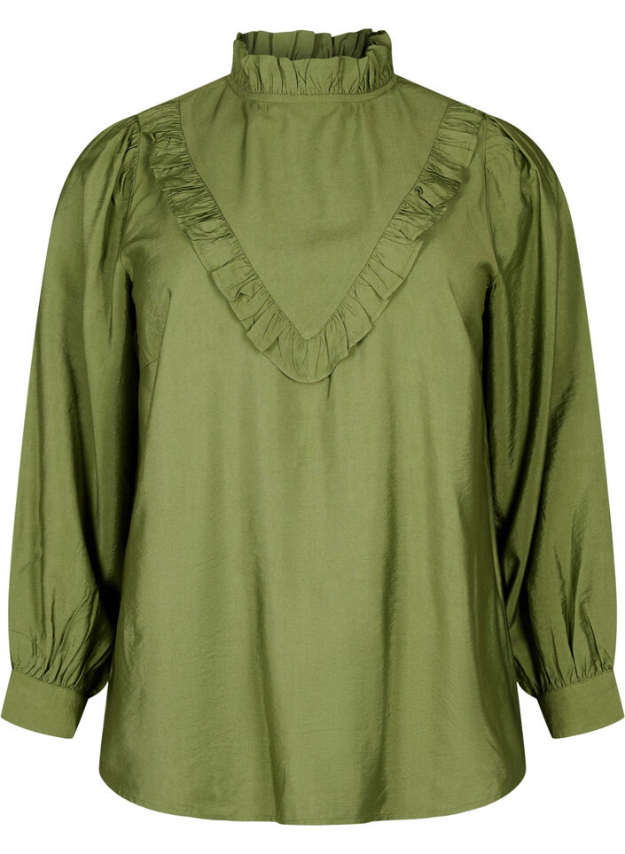 Viscose blouse with frills, Loden Green, Packshot image number 0