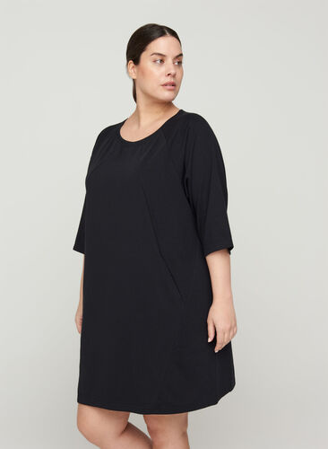 Sweater dress with 3/4-length sleeves and pockets, Black, Model image number 0