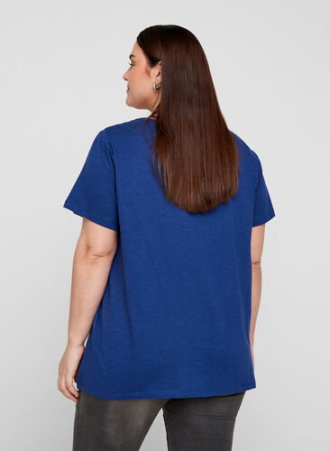 Short-sleeved t-shirt with broderie anglaise, Twilight Blue, Model image number 1