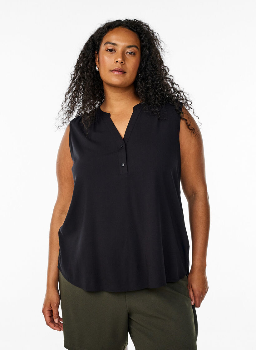 Sleeveless viscose blouse, Black, Model image number 0
