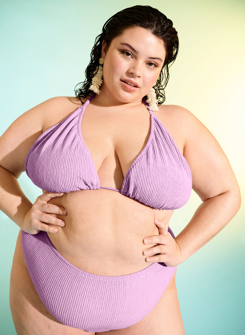 Triangle bikini bra with crepe structure, Purple, Image image number 0