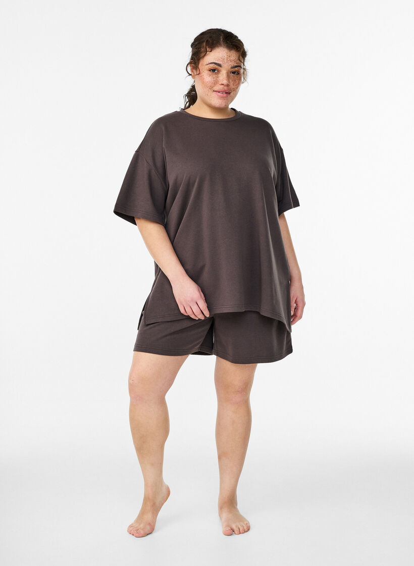 Oversized sweat T-shirt, Brown, Model image number 1