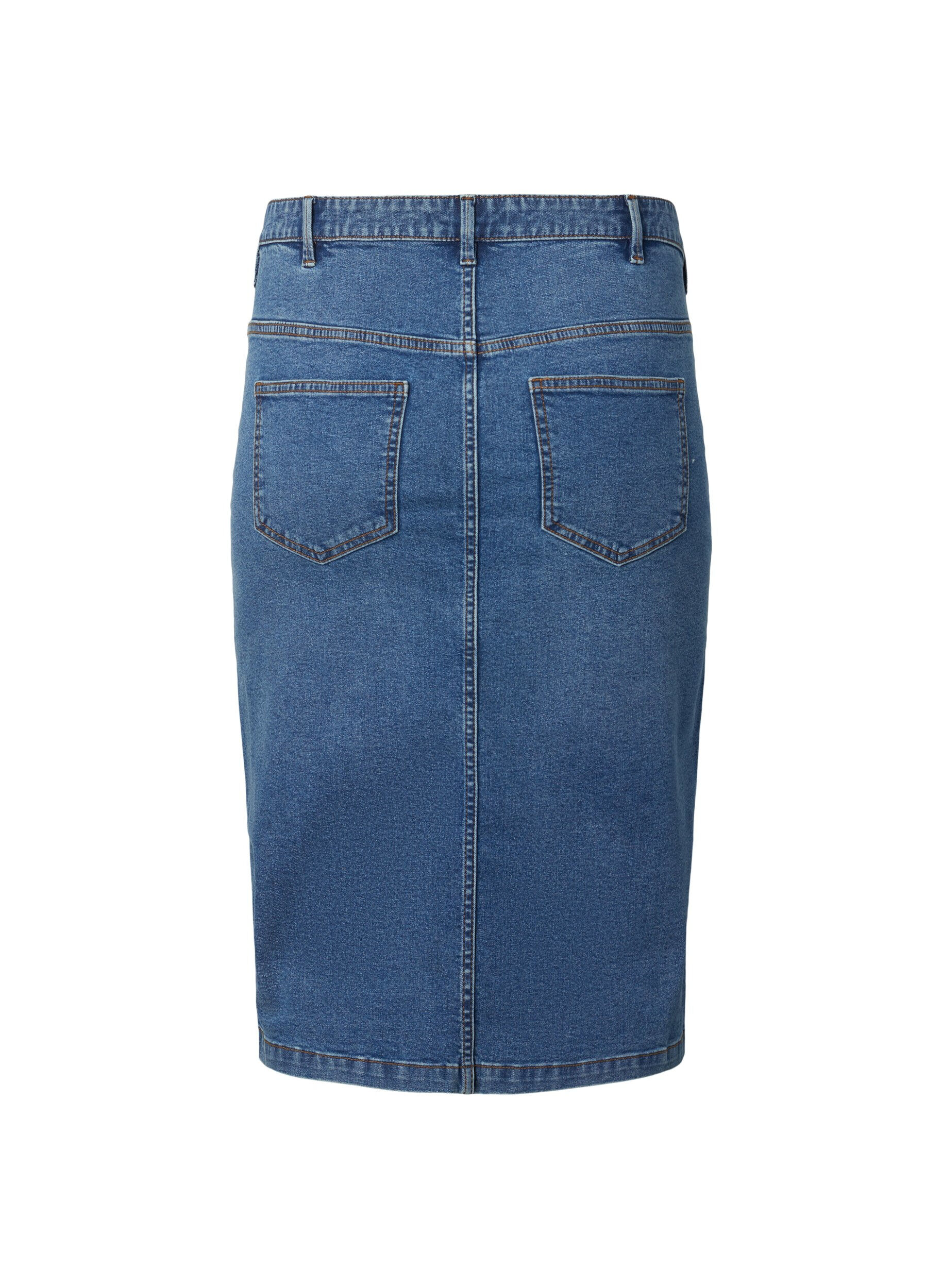 Zizzifashion Denim skirt with front slit, Blue denim, Packshot image number 1