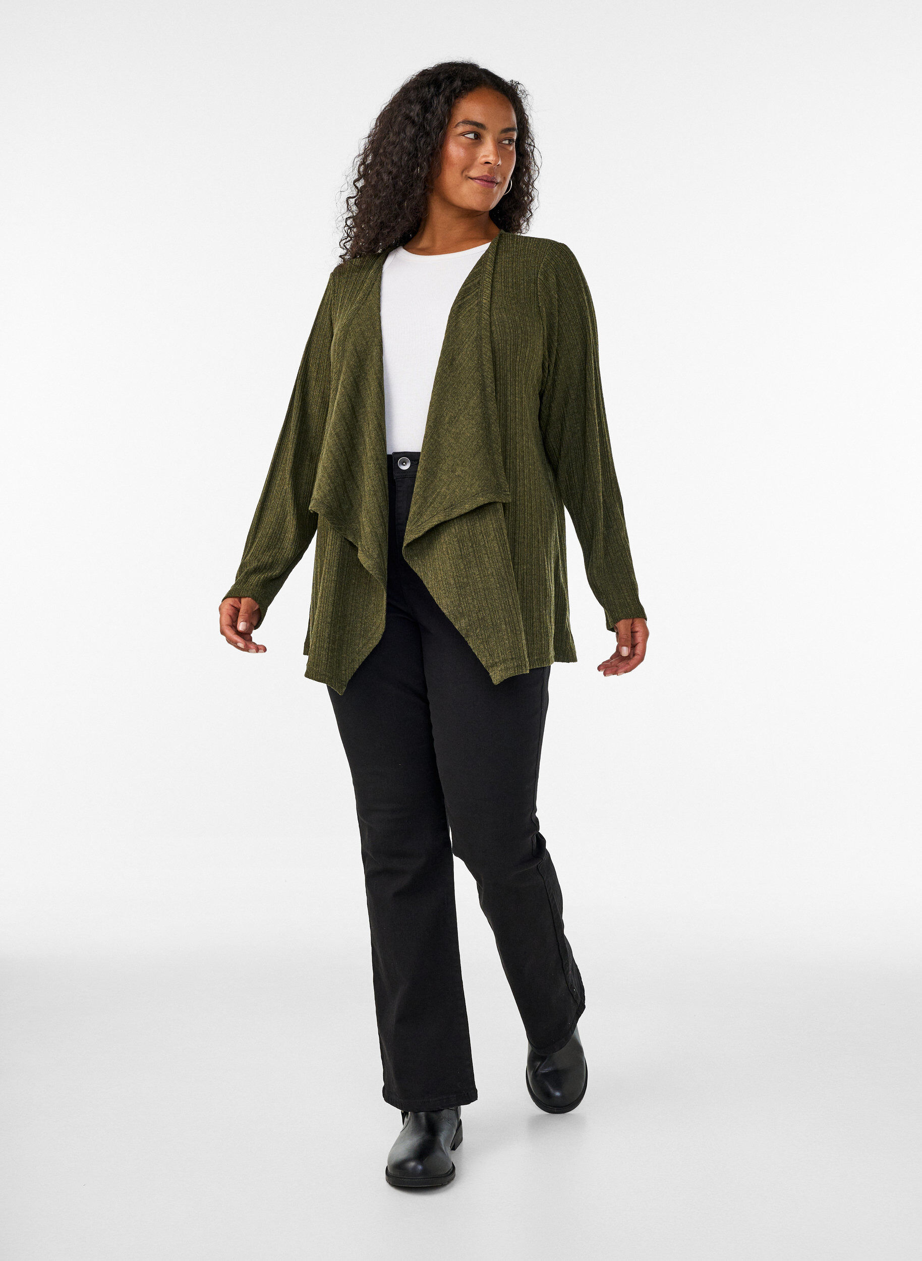 ZizzifashionOpen cardigan in textured jersey, Blue, Model image number 1