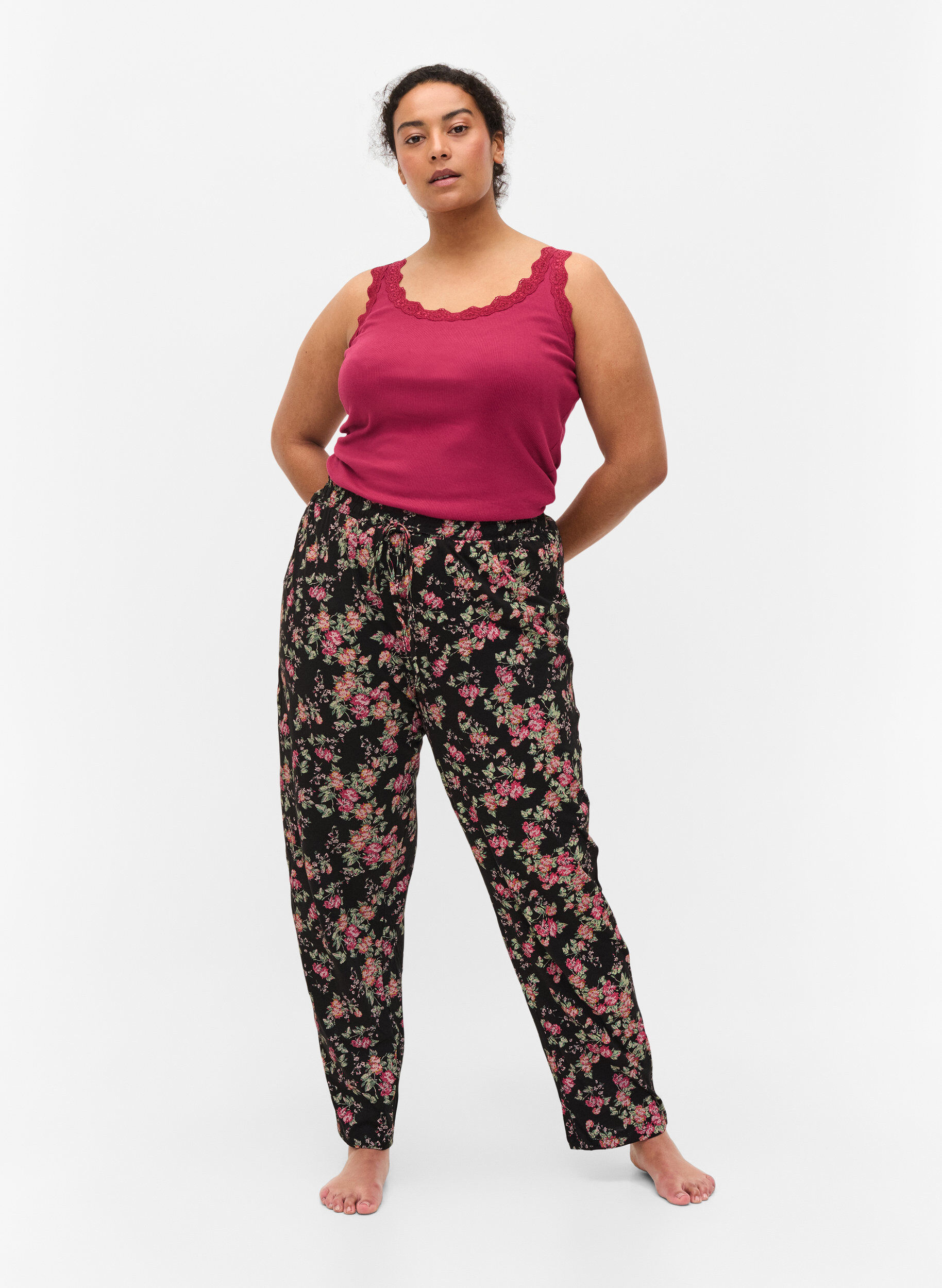 Zizzifashion Pyjama bottoms , Black Pink Oran Flow, Model image number 2