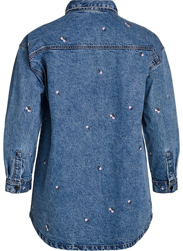 Denim shirt with embroidered motifs, Light Blue, Packshot image number 1
