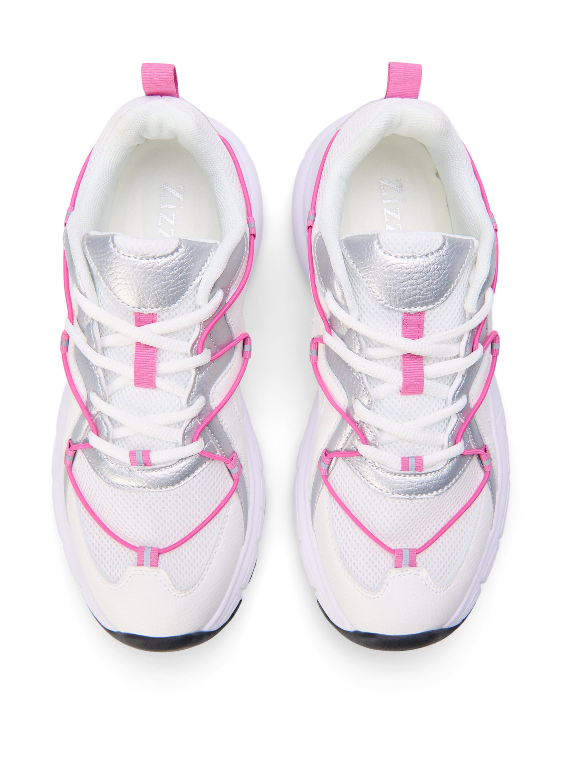 Zizzifashion Wide fit sneakers with contrasting tie detail, White w. Pink, Packshot image number 2