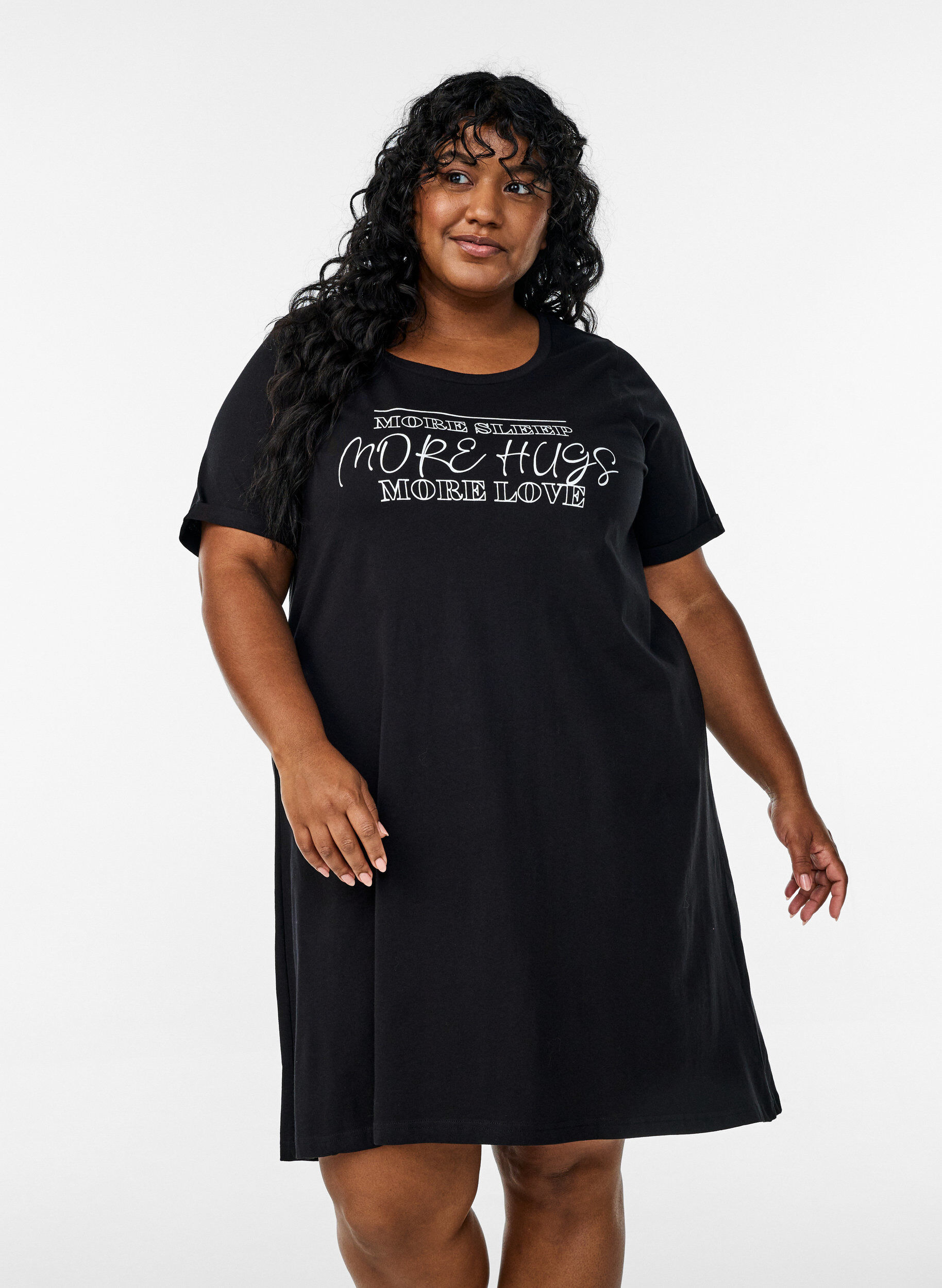 Organic cotton nightgown with v-neck, , Model