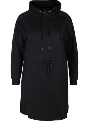 Hooded sweat dress, Black, Packshot image number 0