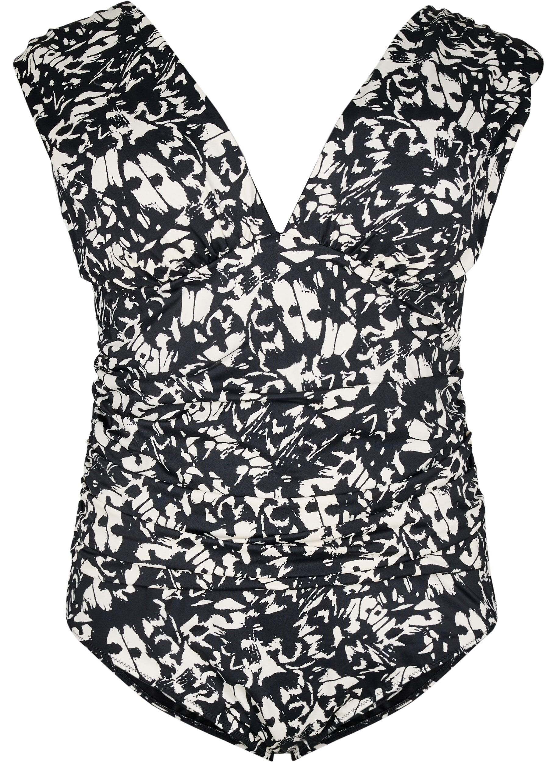 Zizzifashion Patterned swimsuit with deep V-neck, Black, Packshot image number 0