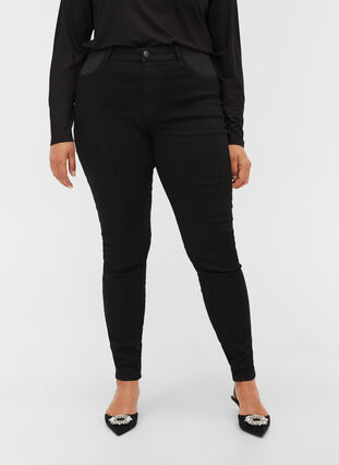 Super slim Amy jeans with elasticated waist, Black, Model image number 2