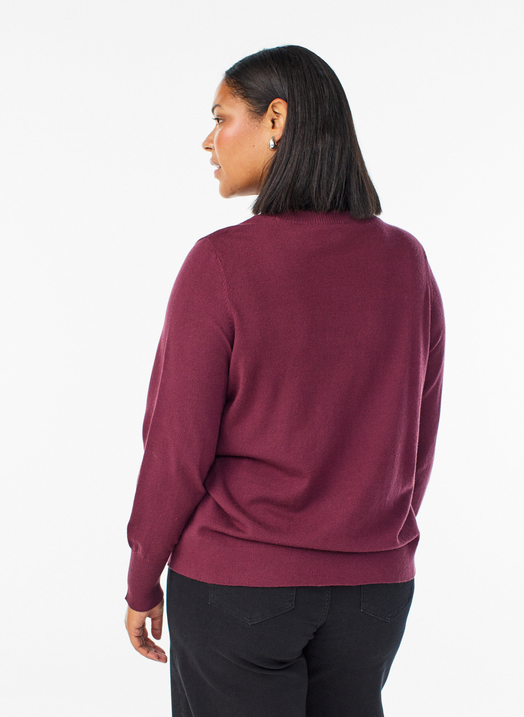 ZizzifashionKnitted blouse with a round neck, Red, Model image number 2